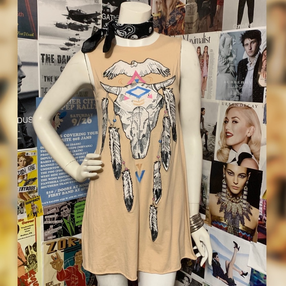 SOLD Wildfox Light Tan Western Motif Minidress - Sz S